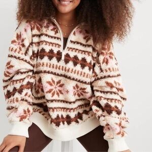 Aerie Brown and Cream Patterned Women's Sweater